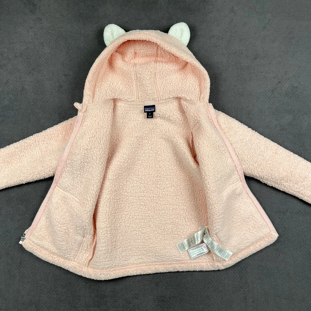 Patagonia Baby Furry Friends Hoody Toddler 5T Pink Bear Ear Full Zip 61155